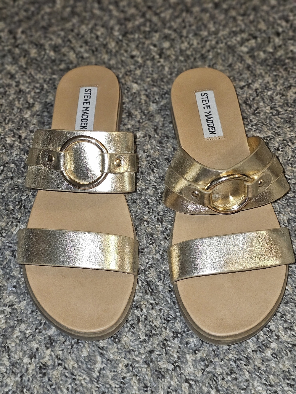 Steve Madden Metallic Gold Ring-Accent Slide Mules